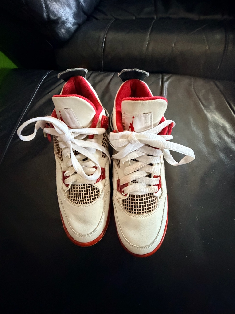 Kids Jordan 4’s White and Red Basketball Sneakers Sz 6Y